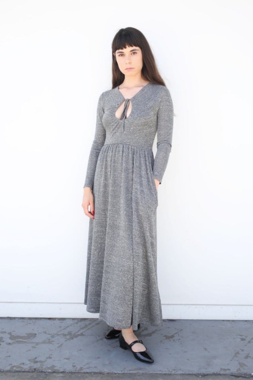 Alexa Chung Lurex Gray Metallic Knit Keyhole Midi Dress Size Medium
